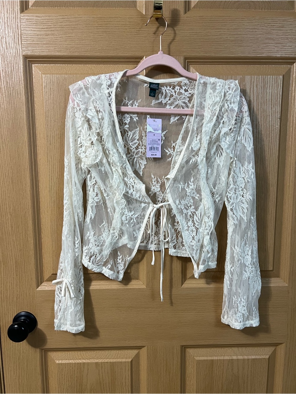 NET wild fable Ivory Floral Lace Tie Front Jacket Cardigan Shrug
